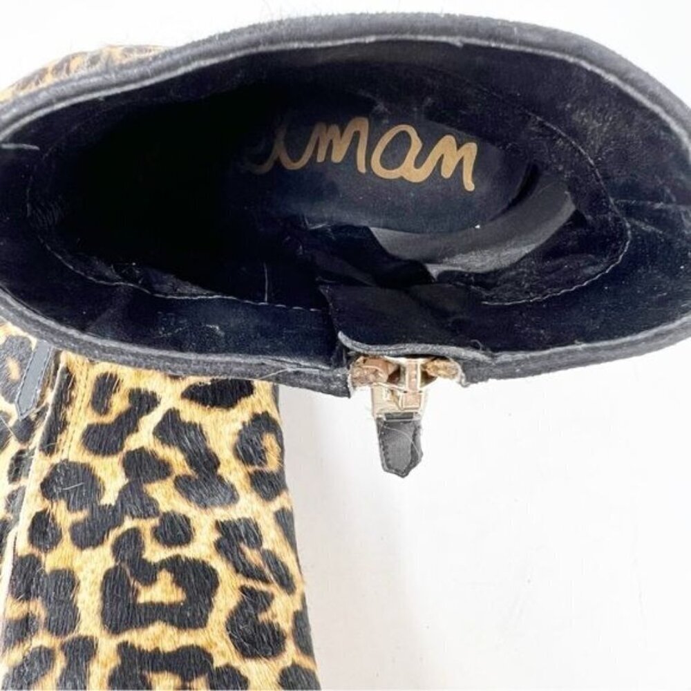 SAM EDELMAN BROWN BLACK FAUX FUR LEOPARD SIDE ZIP BOOTIES SZ 7 - Picture 10 of 12